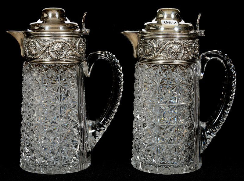 PAIR 9" AMERICAN BRILLIANT CUT GLASS PITCHERS (1 of 6)