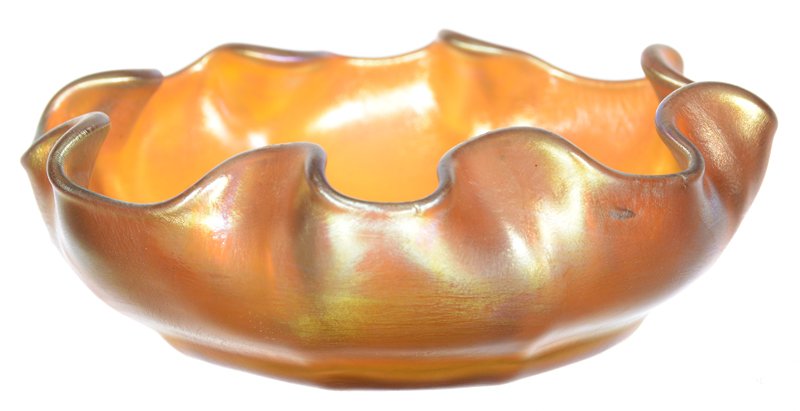 4" SIGNED "L.C.T." GOLD IRIDESCENT SCALLOPED MASTER (1 of 3)