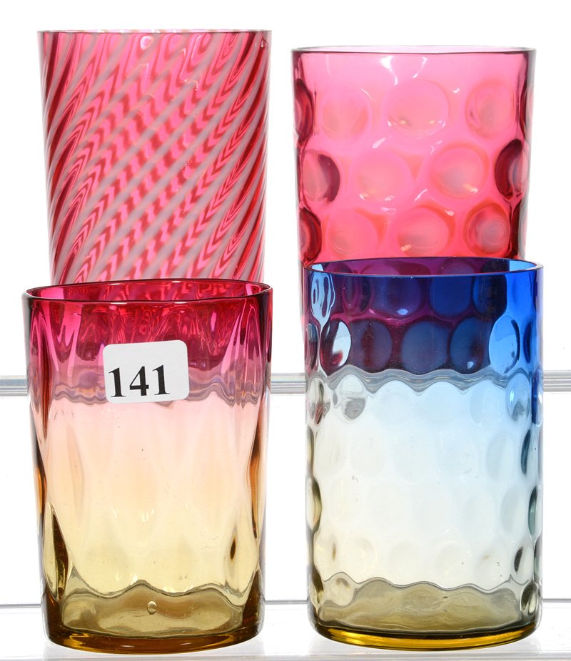 (4) ASSORTED ART GLASS TUMBLERS (1 of 3)