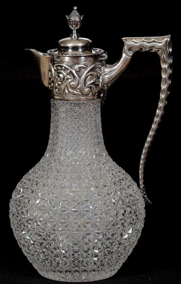 10 1/2" CUT GLASS HANDLED EWER (1 of 4)