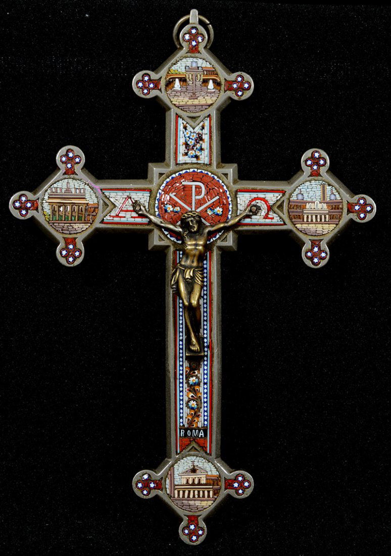 7 1/2" X 5" SILVER AND MICRO-MOSAIC CRUCIFIX (1 of 7)