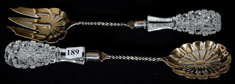 PAIR 12" AMERICAN BRILLIANT CUT GLASS SALAD FORK AND (1 of 3)