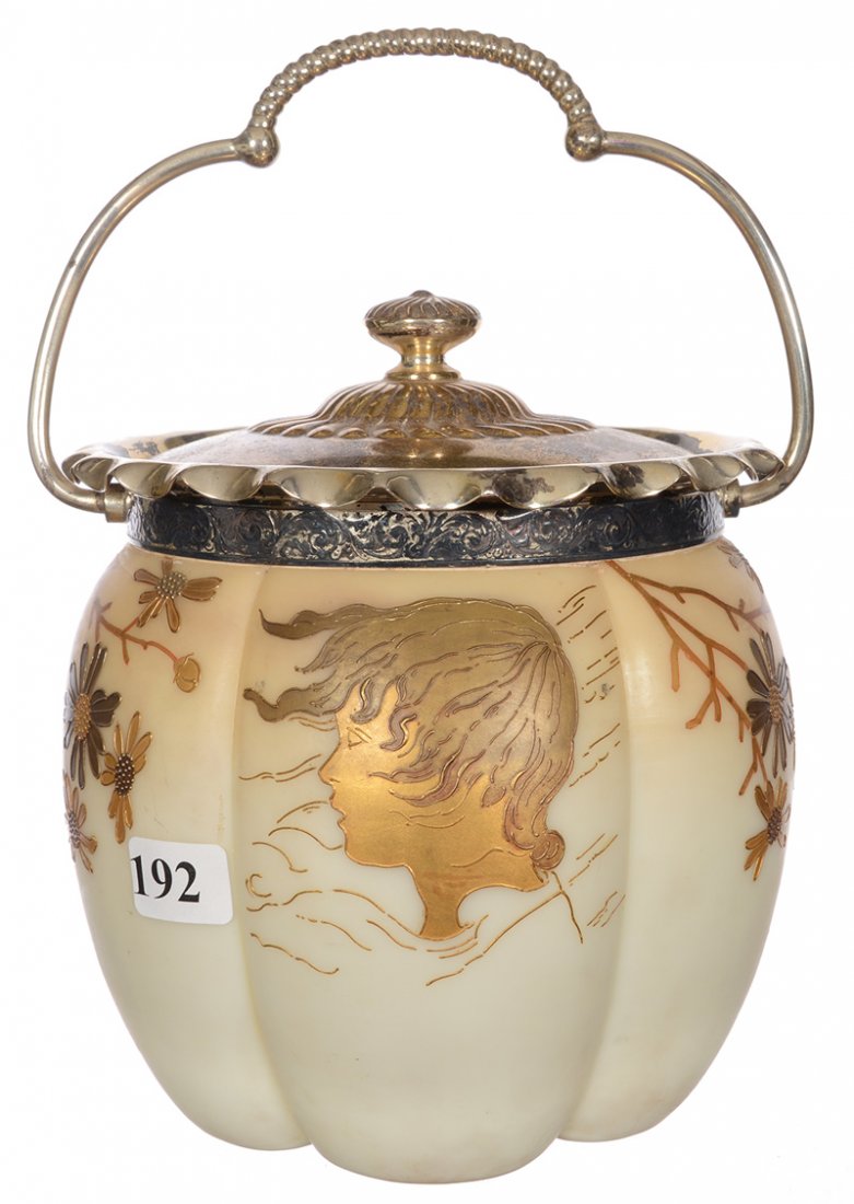 6 3/4" UNMARKED MT. WASHINGTON MELON RIBBED BISCUIT JAR (1 of 3)