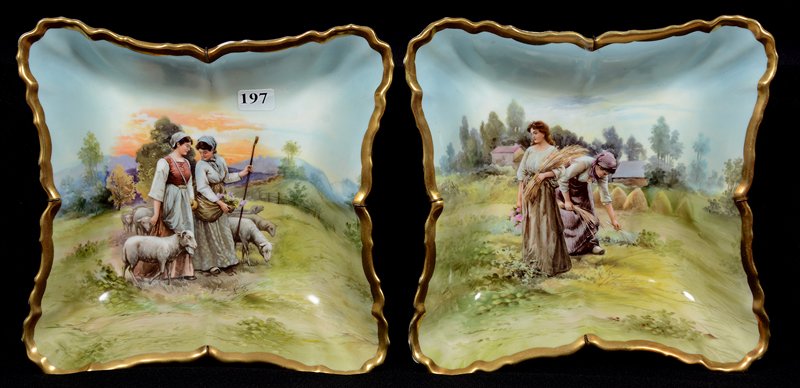 PAIR 8 1/2" GERMAN (BLUE EAGLE MARK) SQUARE PORCELAIN (1 of 4)