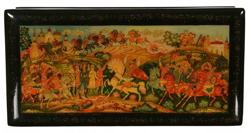 6 1/4" X 3" RUSSIAN ENAMEL HINGED BOX (1 of 4)