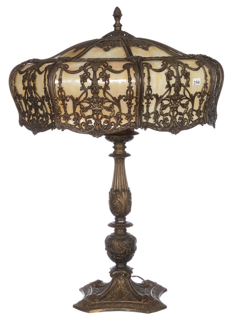 LARGE 29" X 22" EIGHT-SIDED BENT PANEL SLAG GLASS TABLE (1 of 4)