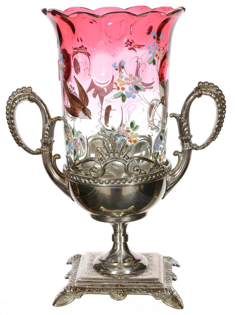 8" RUBINA ART GLASS CELERY VASE SET ON TUFTS (1 of 3)