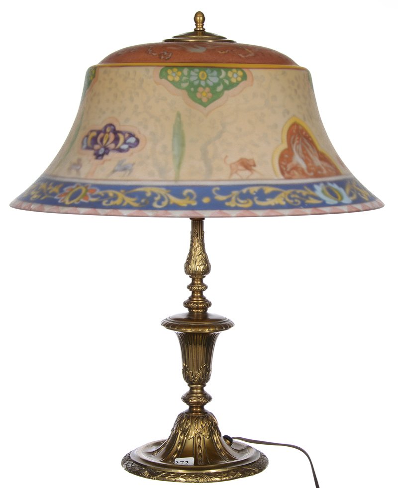 21" X 17" MARKED PAIRPOINT REVERSE PAINTED TABLE LAMP (1 of 6)