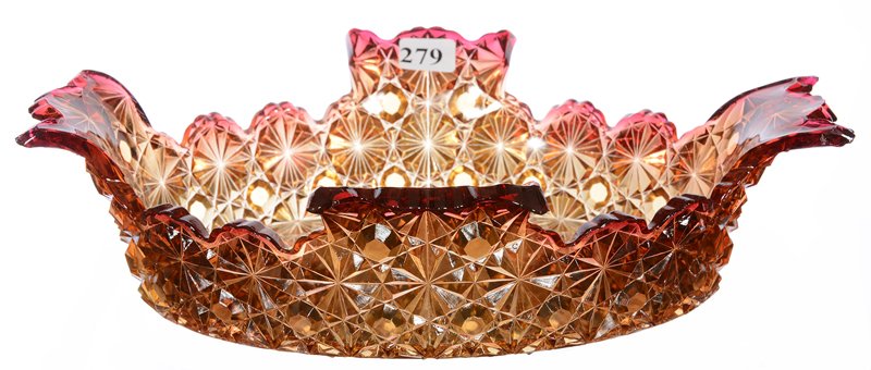 3" X 10 3/4" AMBERINA PATTERN GLASS OBLONG BOWL WITH (1 of 3)