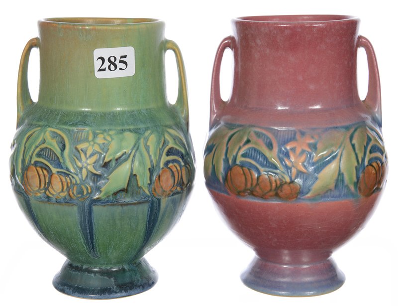 (2) UNMARKED 6" ROSEVILLE ART POTTERY VASES (1 of 3)