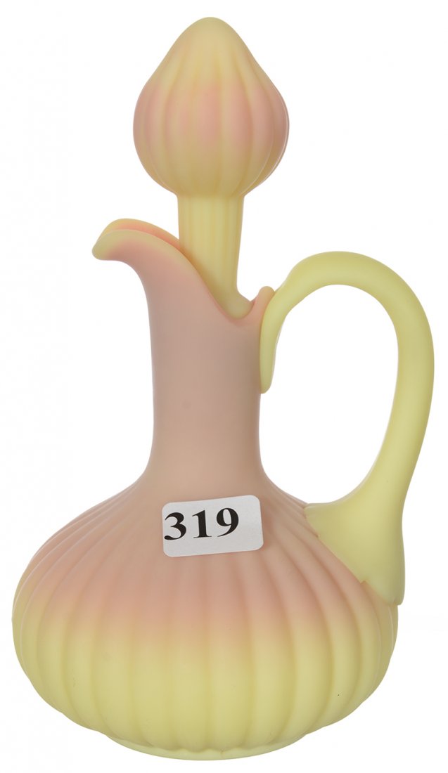 6 1/2" MT WASHINGTON BURMESE RIBBED ART GLASS CRUET (1 of 3)