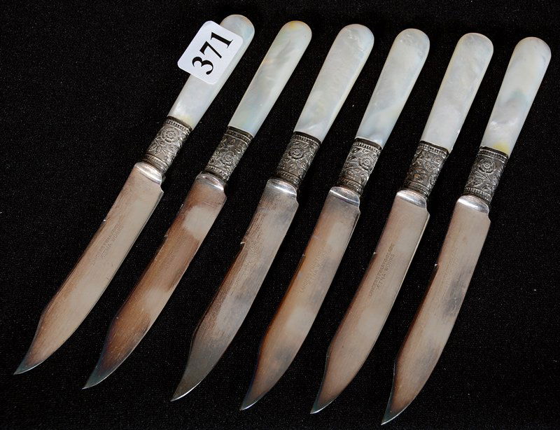 SET OF (6) PEARL HANDLED & SILVER SPECIALTY KNIVES: SET OF (6) PEARL HANDLED & SILVER SPECIALTY KNIVES MADE BY LANDERS, FRARY, CLARK AND AETNA - SET IN ORIGINAL FITTED CASE