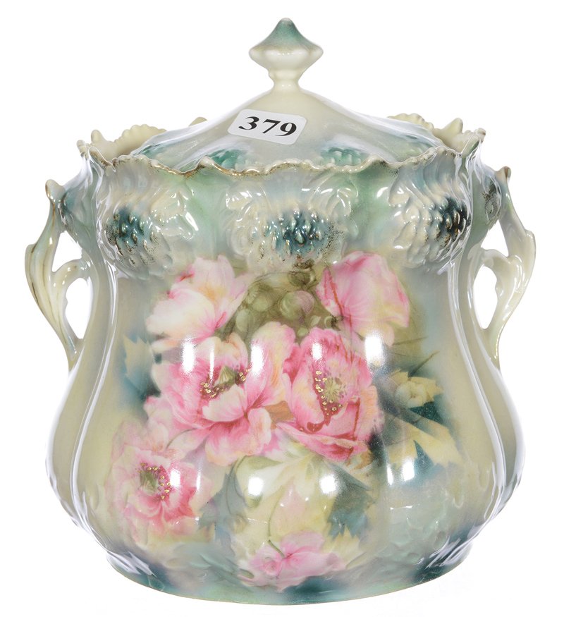 7" RSP THISTLE MOLD TWO HANDLE CRACKER JAR (1 of 3)