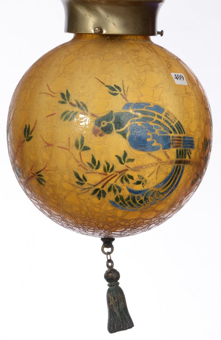 11" UNMARKED HANDEL ART GLASS BALL SHAPED HALL LAMP (1 of 2)