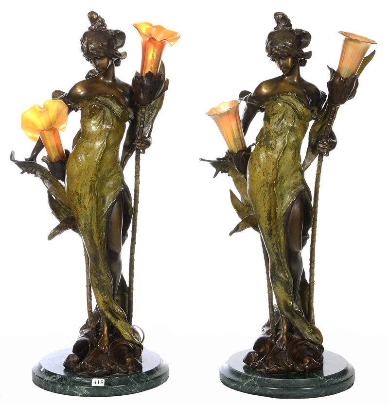 BEAUTIFUL PAIR 27" CONTEMPORARY BRONZE LIGHTED FIGURES (1 of 5)