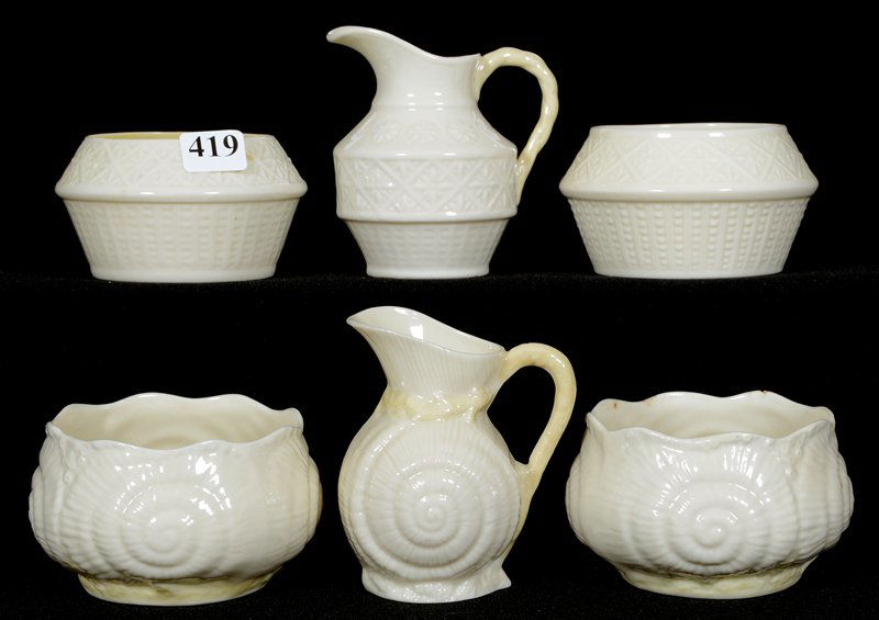 TWO PAIR IRISH BELLEEK CREAMER & SUGAR SETS (1 of 3)