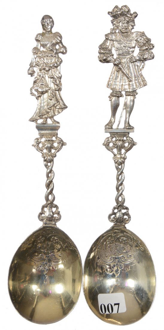 PAIR BRITISH COIN SILVER FIGURAL HANDLED SPOONS (1 of 5)