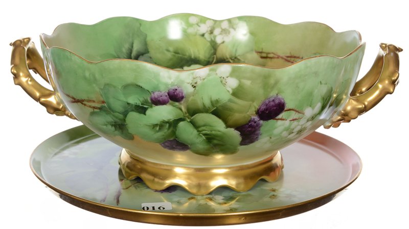 4 3/4" X 12 1/2" LIMOGES TWO-HANDLED FOOTED PORCELAIN B (1 of 5)