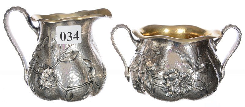 PAIR STERLING SILVER HAMMERED FIGURAL BAG SHAPED CREAME (1 of 3)