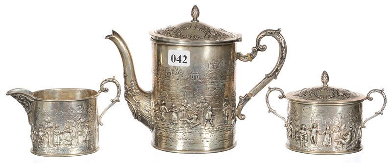 THREE PIECE GERMAN .800 COIN SILVER TEA SET (1 of 3)