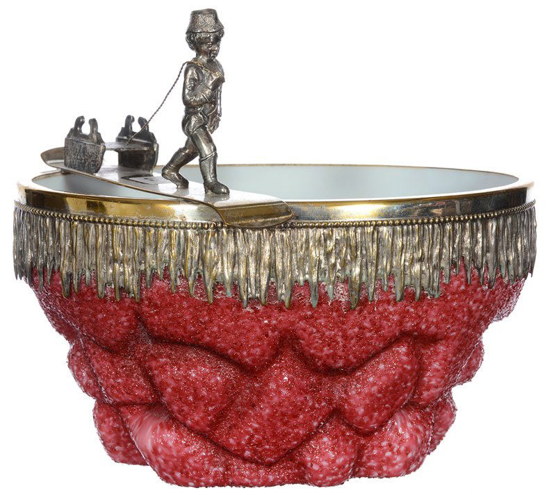 UNIQUE 7 1/4" X 8 1/2" STRAWBERRY OVERSHOT ART GLASS IC (1 of 3)