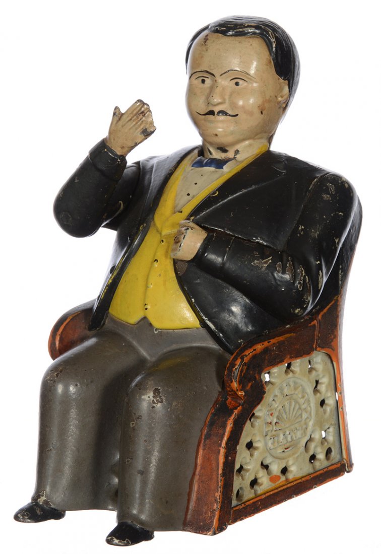 5 1/2" J & E STEVENS CAST IRON TAMMANY MECHANICAL BANK (1 of 5)