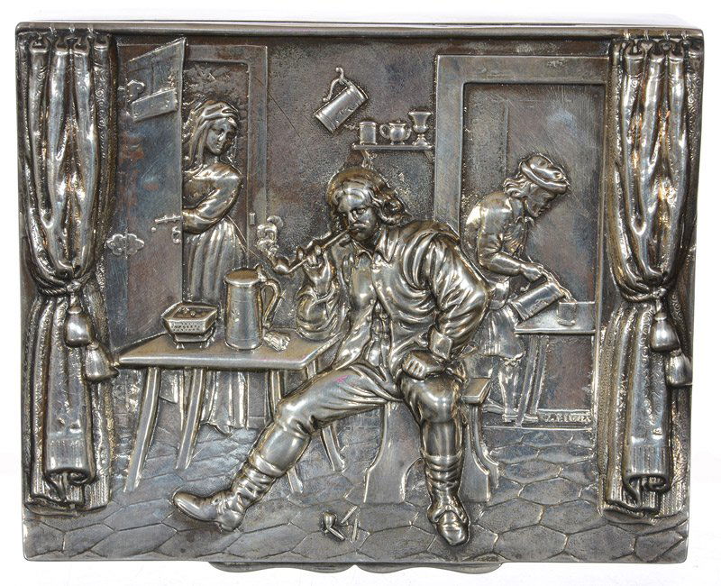 4 3/4" X 4" COIN SILVER HINGED TOBACCO BOX (1 of 3)