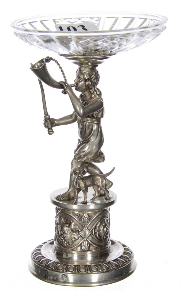 5" MINIATURE VIENNESE SILVER AND CRYSTAL COMPOTE (1 of 4)