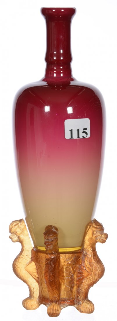 10" GLOSSY WHEELING PEACHBLOW ART GLASS MORGAN VASE (1 of 3)