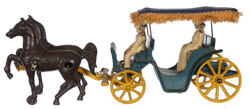 4 1/2" X 11" STANLEY CAST IRON SURREY & HORSES PULL TOY (1 of 6)