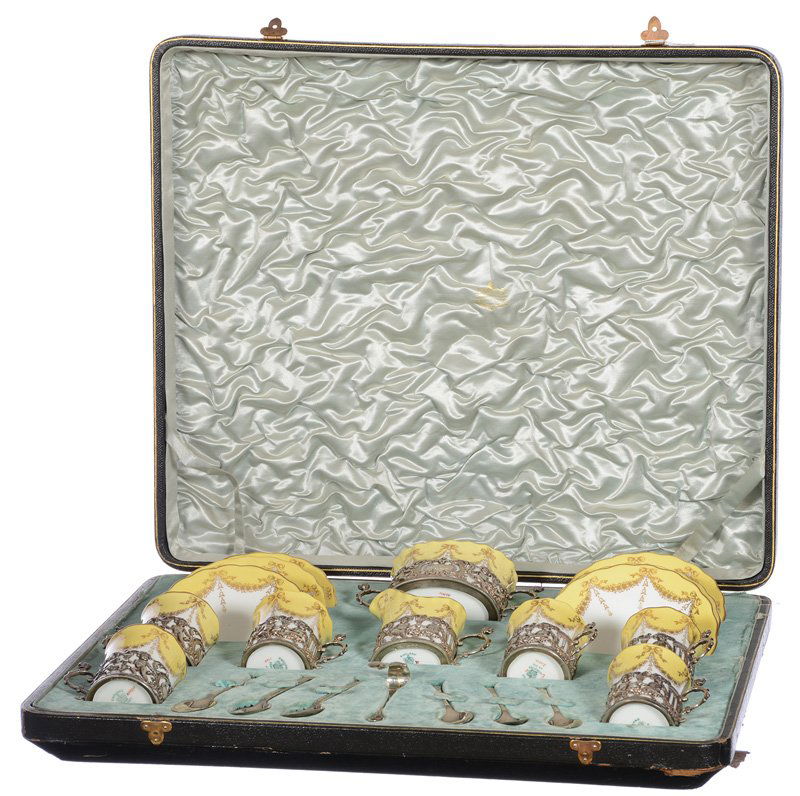 TWENTY-ONE PIECE ENGLISH COALPORT DEMITASSE SET IN COIN (1 of 4)