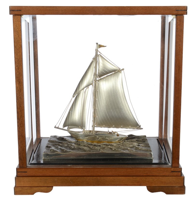 5 1/2" X 5 1/4" JAPANESE 950 SILVER SAILING VESSEL (1 of 4)