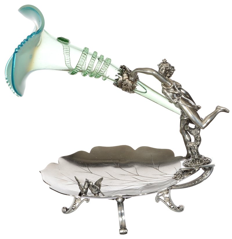 11" X 10" VICTORIAN SILVERPLATE FIGURAL CARD RECEIVER W (1 of 4)