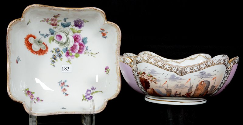 PAIR 3 3/4" X 9" MARKED MEISSEN SQUARE PORCELAIN BOWLS (1 of 5)