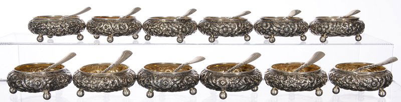 (12) 1 3/4" STERLING SILVER FOOTED SALT DIPS WITH GORHA (1 of 3)