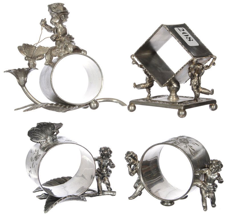 (4) FIGURAL SILVERPLATE NAPKIN RINGS WITH CHERUB MOTIFS (1 of 3)