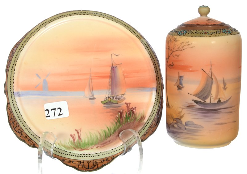 (2) NIPPON (GREEN WREATH MARK) SAILBOAT AND SUNSET SCEN (1 of 3)