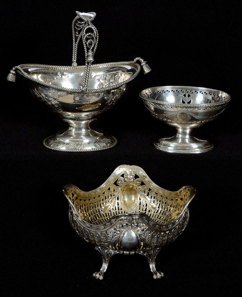 (3) COIN SILVER FOOTED BOWLS AND BASKET (1 of 3)