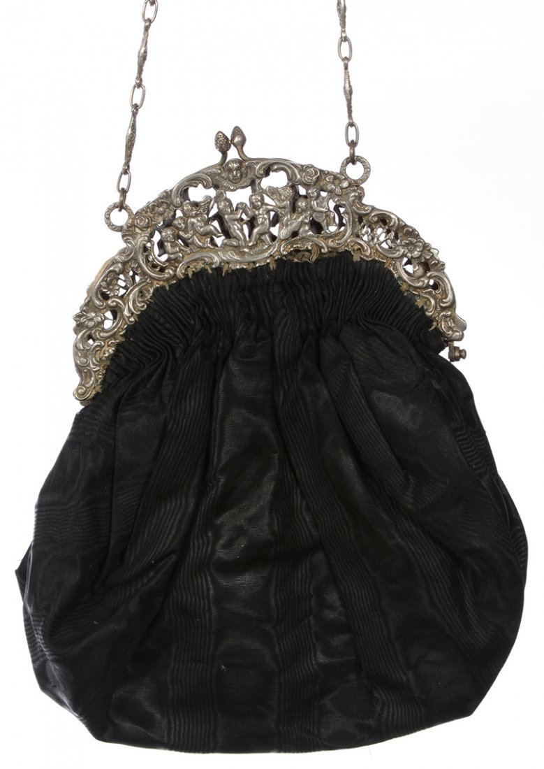 9" X 6" EMBOSSED SILVER EVENING BAG WITH ORIGINAL FABRI (1 of 4)