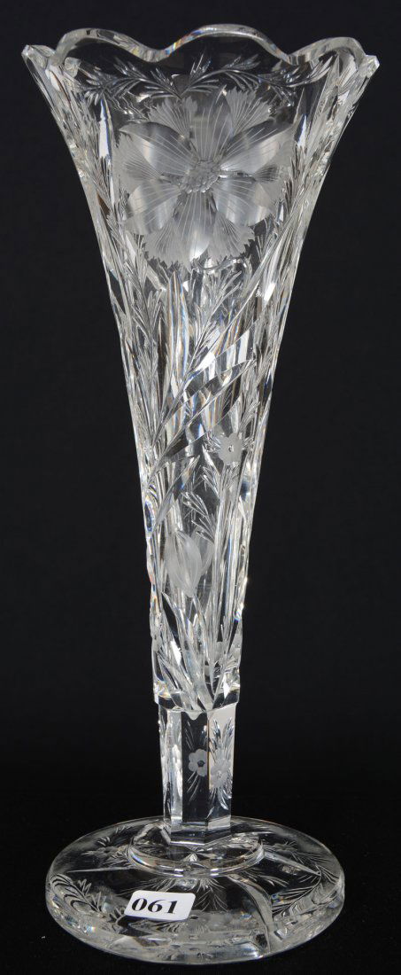 TRUMPET VASE - 12" - ABCG - SIGNED HAWKES GRAVIC GLASS (1 of 3)