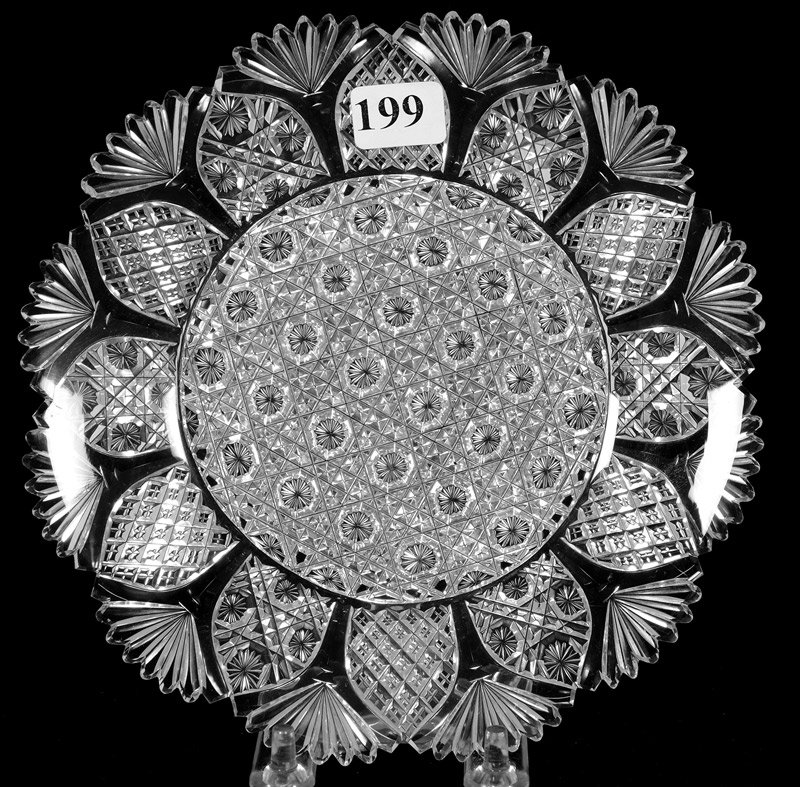 PLATE - 7" - ABCG: PLATE - 7" - ABCG MITRE CUT CENTER FIELD WITH GOTHIC ARCH BORDER - CROSSCUT DIAMOND, MITRE AND FAN HIGHLIGHTS