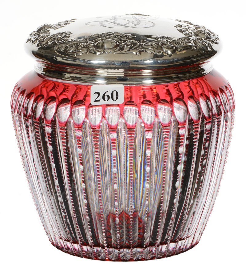 RARE TOBACCO JAR - 6 1/4" X 6" - ABCG - CRANBERRY CUT (1 of 3)