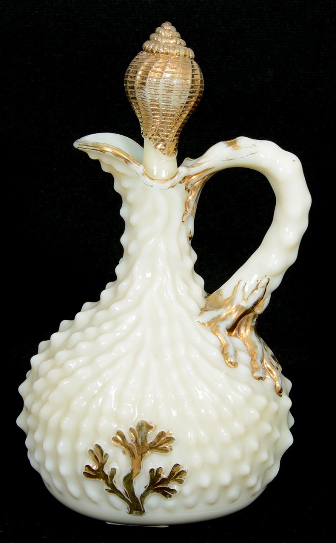 6 1/2" CUSTARD GLASS ARGONAUT SHELL PATTERN CRUET BY (1 of 2)