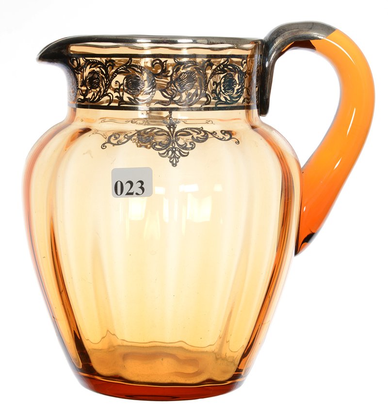 8 1/2" SOLID AMBER ART GLASS WATER PITCHER WITH (1 of 2)