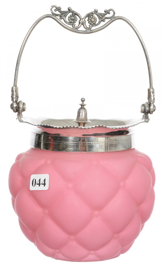 6 1/2" PINK SATIN FLORETTE PATTERN ART GLASS CRACKER (1 of 2)