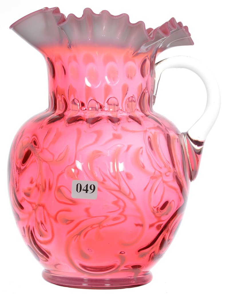 9 3/4" CRANBERRY OPALESCENT ART GLASS WATER PITCHER (1 of 2)