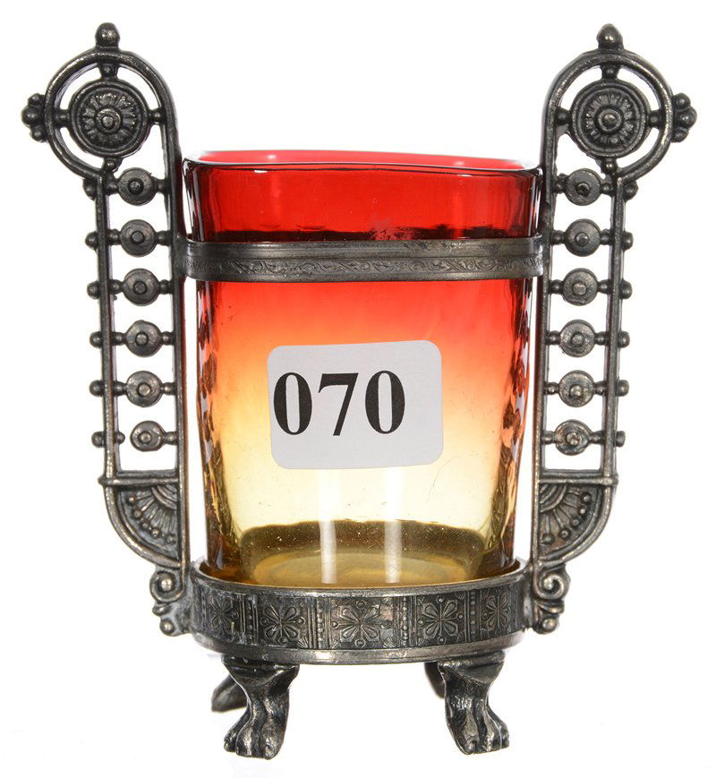 3 1/2" AMBERINA ART GLASS TOOTHPICK HOLDER (1 of 2)