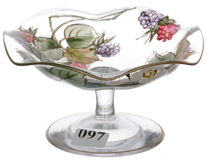 2 3/4" X 5 1/4" NAPOLI ART GLASS COMPOTE BY MT. (1 of 3)
