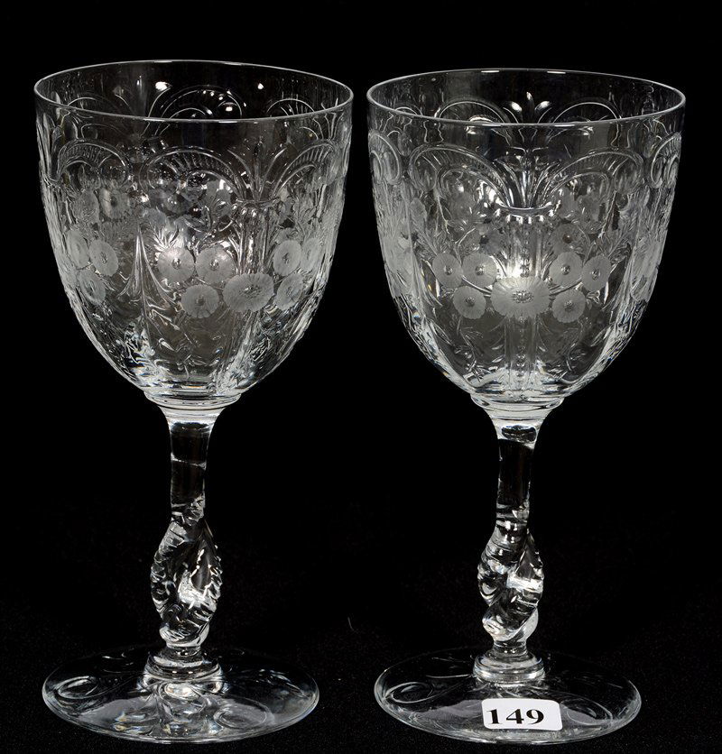 (2) 7" ROCK CRYSTAL GOBLETS WITH ORNATE FLORAL & SCROLL (1 of 3)