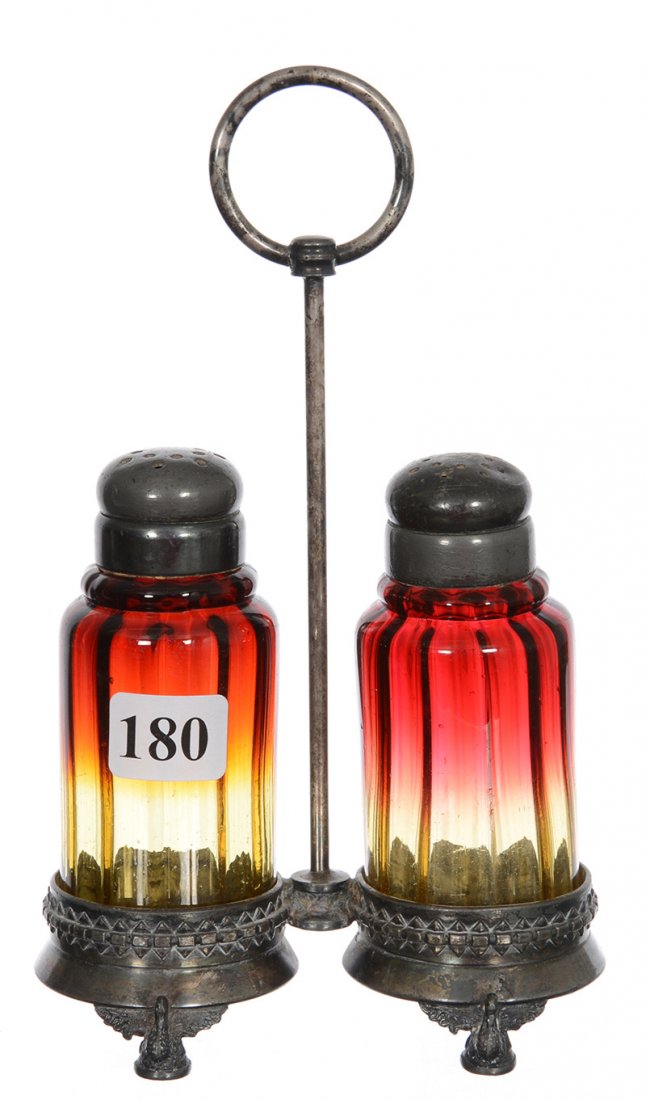 7" X 4" NEW ENGLAND AMBERINA ART GLASS SALT & PEPPER (1 of 4)